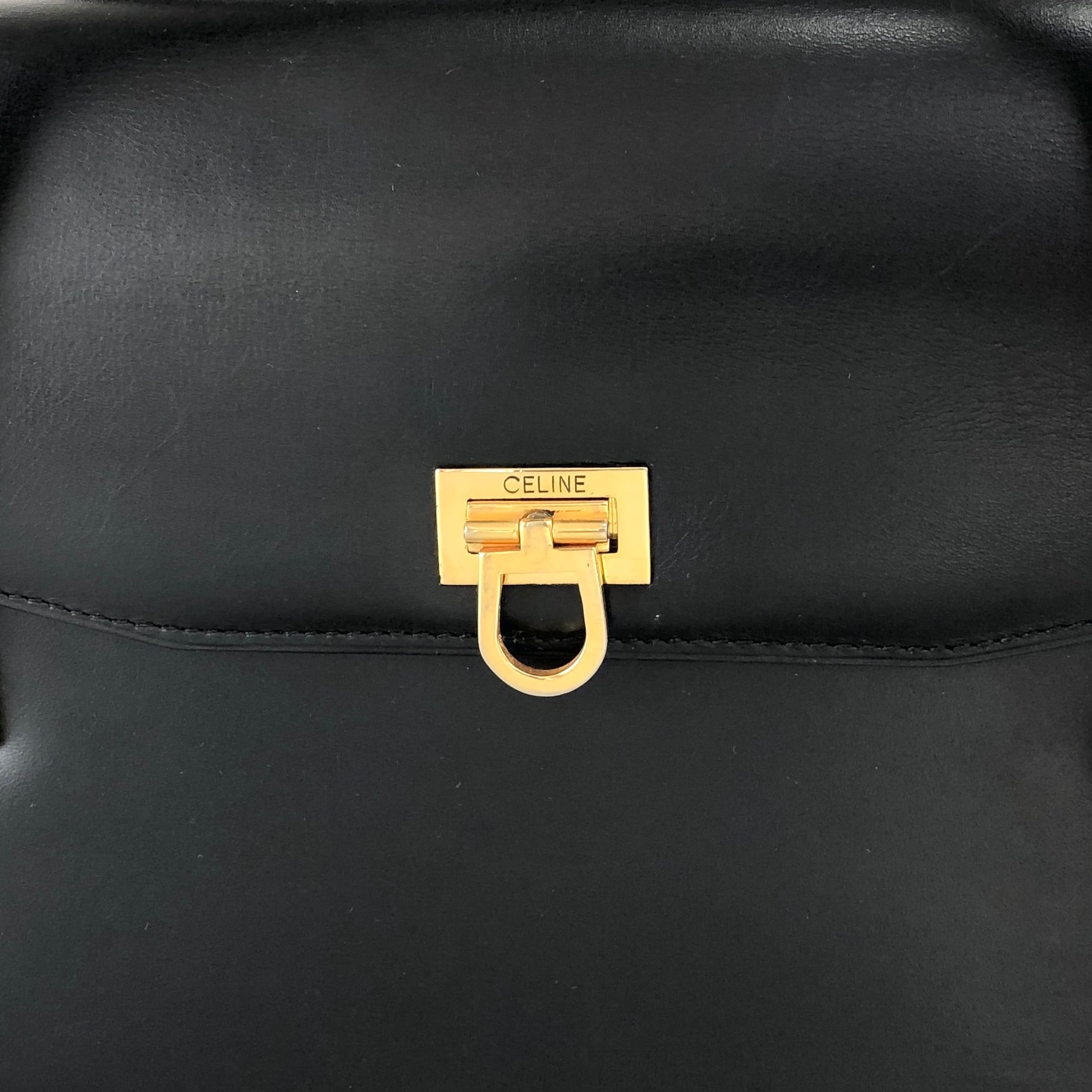 CELINE セリーヌ ハンドバッグ ブラック ロゴ ガンチーニ レザー