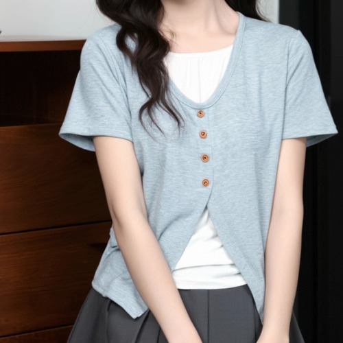 フロントボタンドッキングTシャツ ・67863