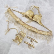 ベリーダンス オリエンタル 衣装 トップス ベルト セット ベラ Bella ゴールド系 ビーズ フリンジ 金 アーム アーム飾り 腕飾り 手首飾り チョーカー 豪華 装飾 キラキラ 派手 華やか かわいい ダンス衣装 ステージ イベント