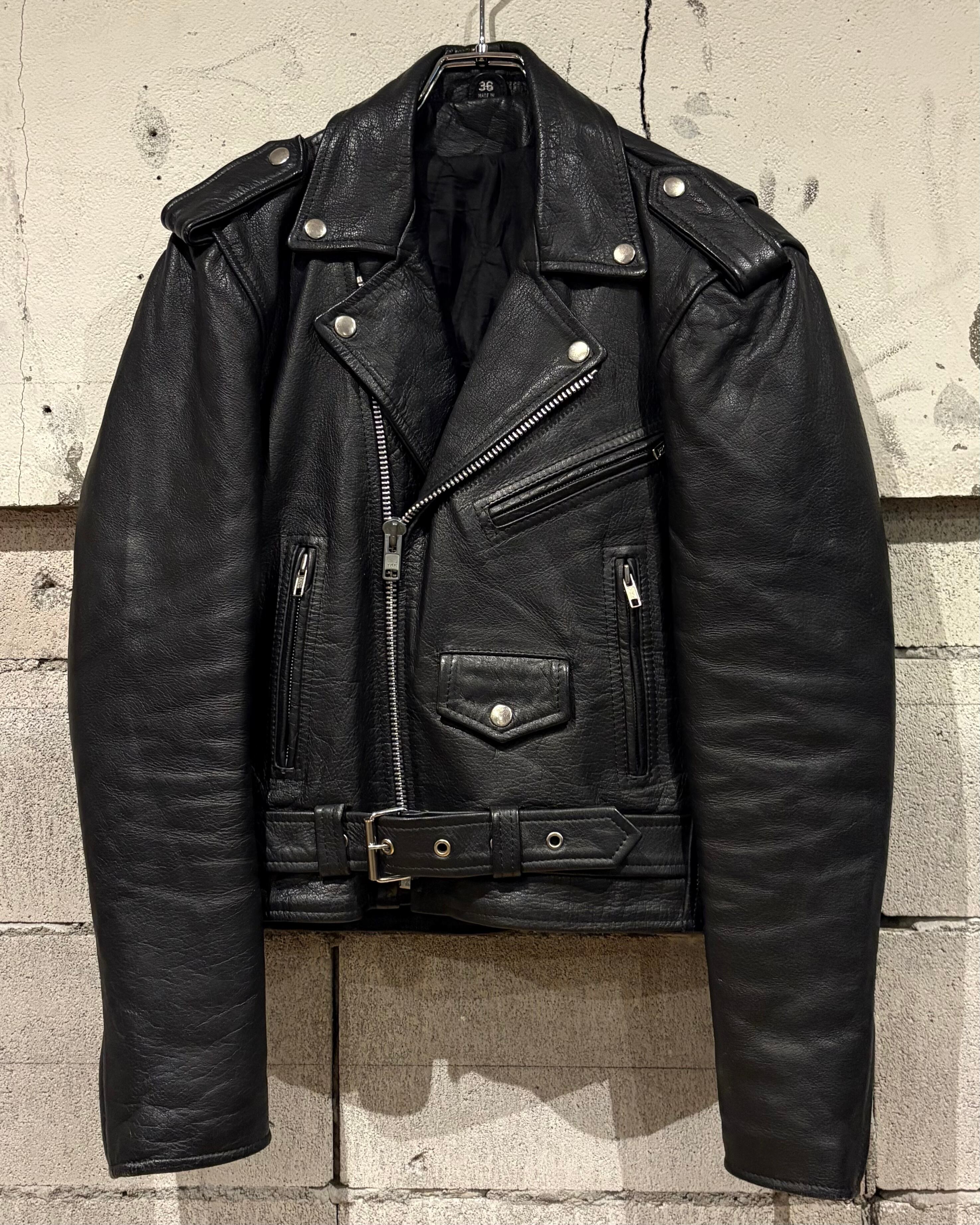 Caka otto】 Black Color Vintage Short Length Double Riders Leather