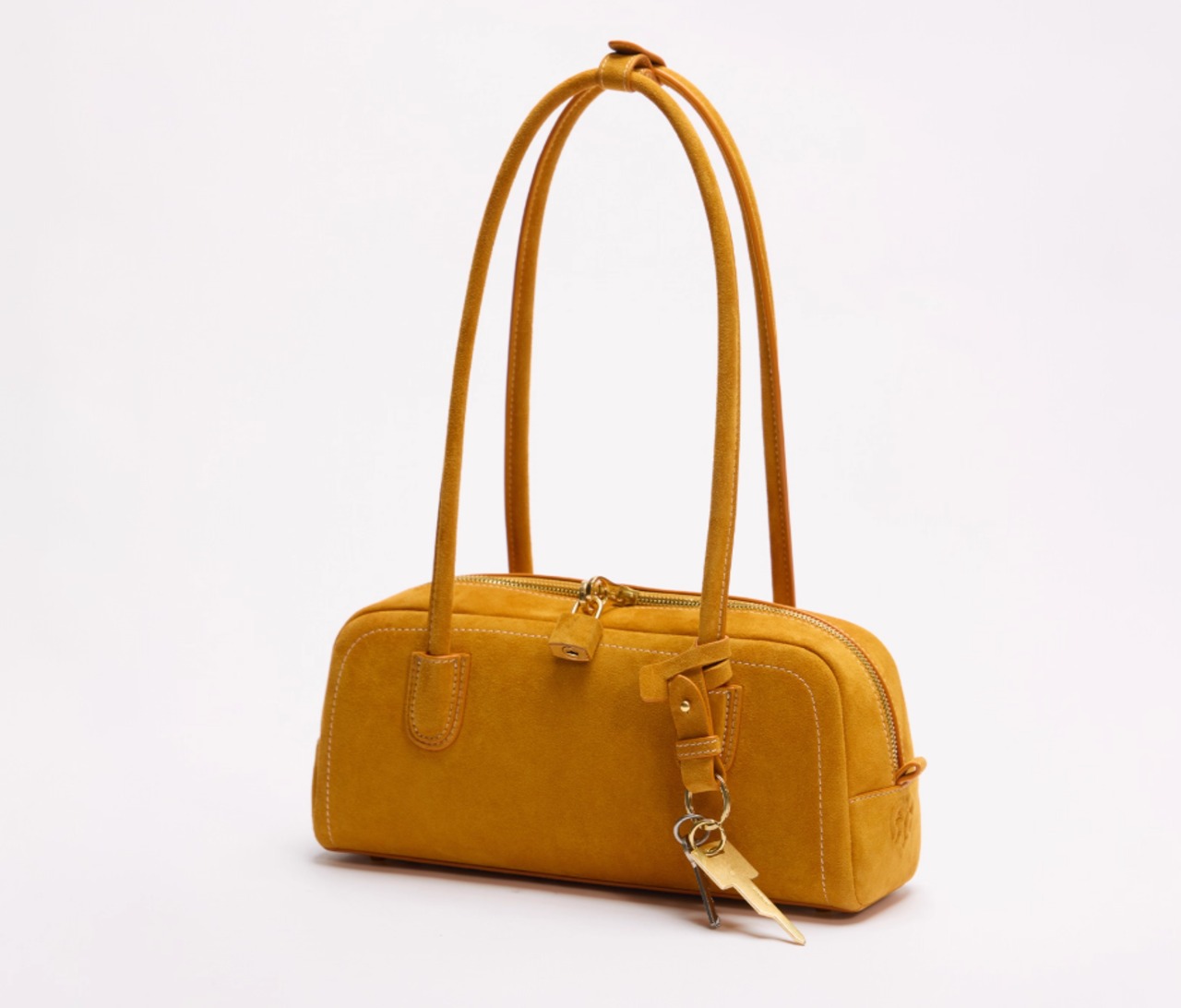 スエード素材ロングボストンバッグ