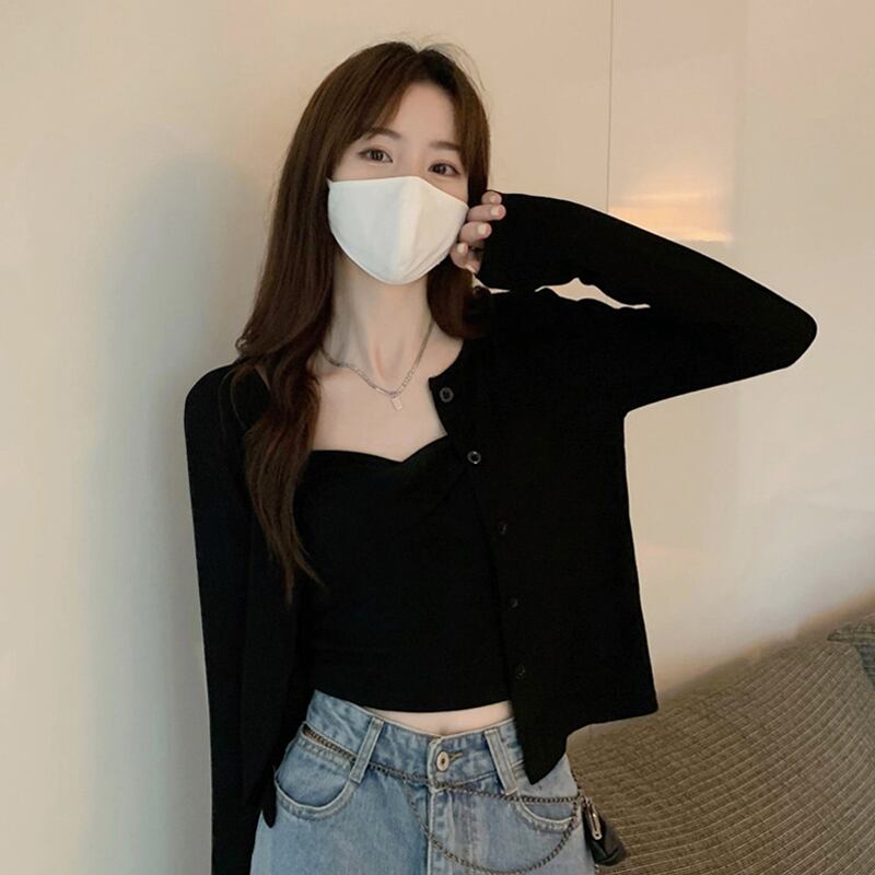 ショートコート スプリングオータム薄手ブラックカーディガン 春物 秋物 試着室78545172874