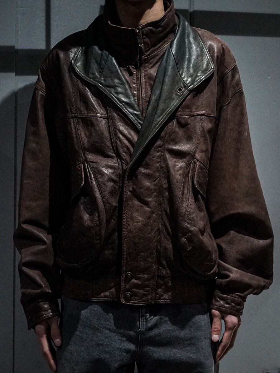 add (C) vintage】Layered Gimmick Brown Color Vintage Leather 