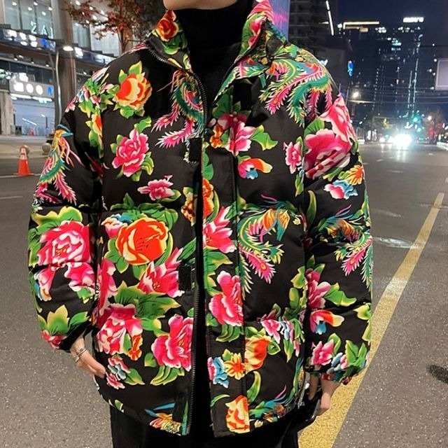 予約販売】ダウンジャケット アウター レトロ 花柄 メンズ お洒落 