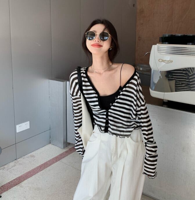 薄手ジャケット Vネックニットカーディガントップス サマールーズ ロング 夏物 モンロー32218129285