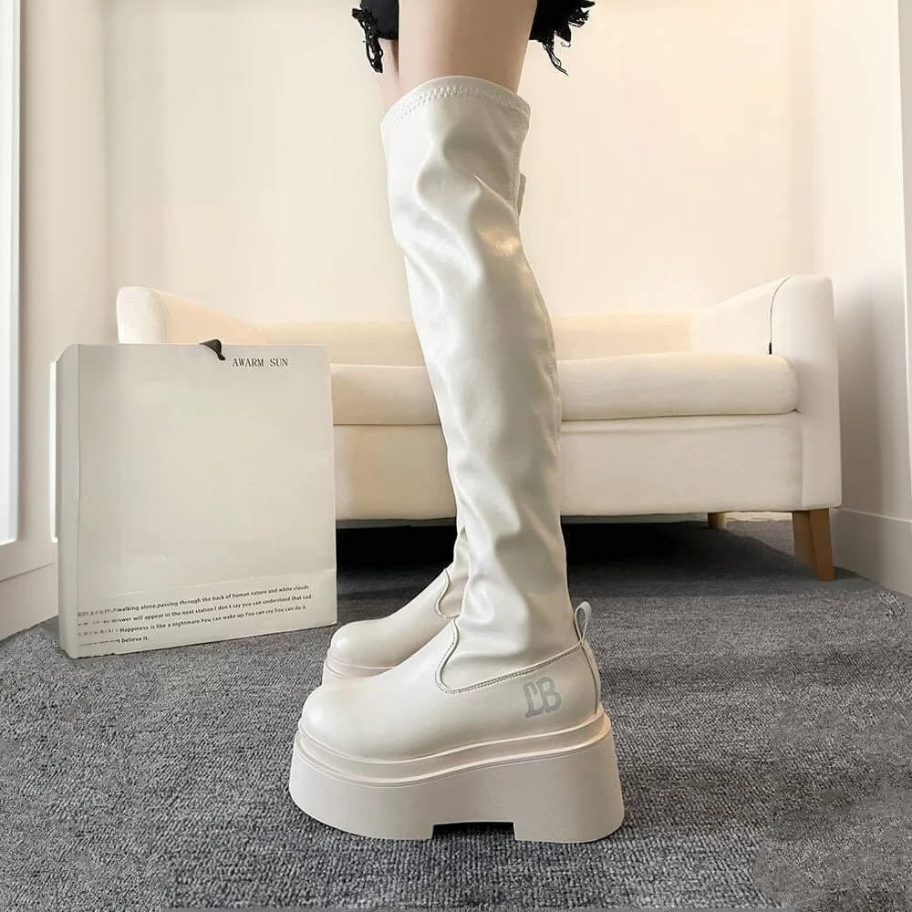 ポイントロゴ美脚ニーハイブーツ7cm全2色 | 厚底シューズ・レディース