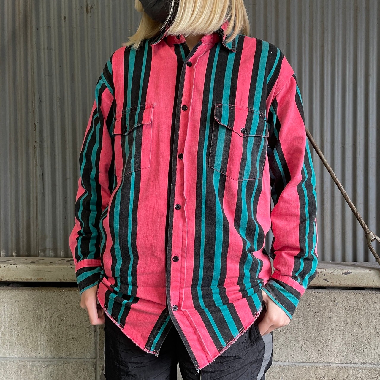 90年代 Saddlebrook 長袖 マルチストライプシャツ ウエスタンシャツ 