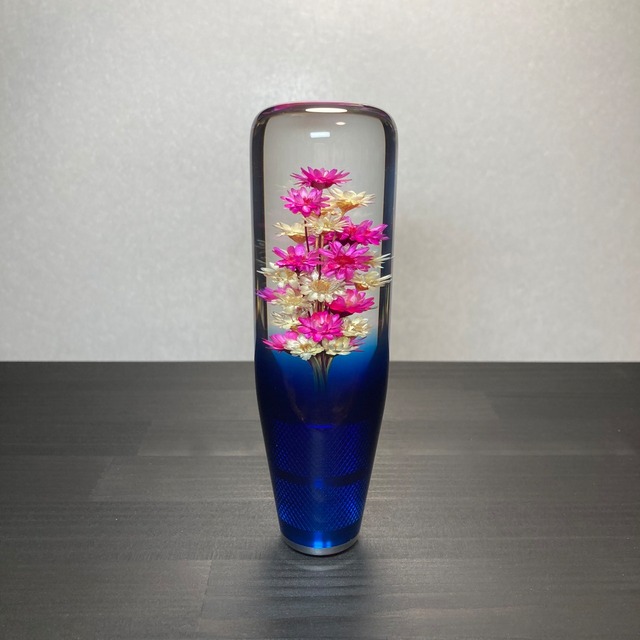 水中花シフトノブ　【特極-Tokugyoku-青】　140㎜　【白ピンク】　【送料無料】
