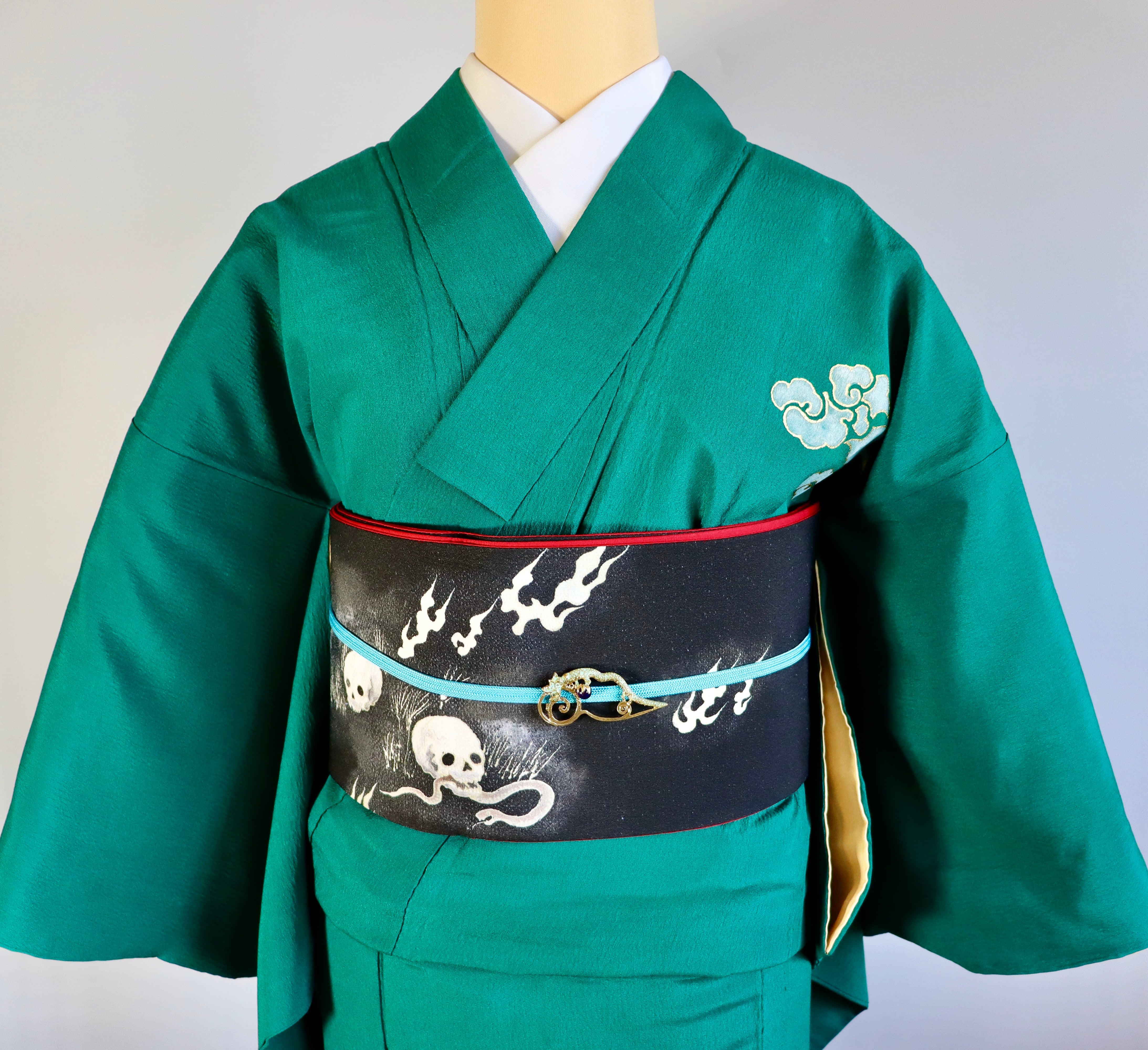 お任せの下駄+お任せ桃帯半幅帯+お任せ飾りつき帯締めつき◆青緑涼やか向日葵浴衣 即納品】some-pri 半幅帯「野晒し」 | 染工房ユキヤオンラインショップ