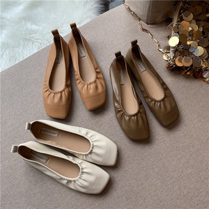 square toe gather flat shoes N10051