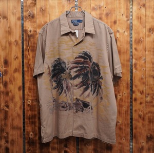 90s ralphlauren vintage camp パームツリー XL/開襟シャツ オープンカラーシャツ ラルフローレン ヤシの木 椰子の木
