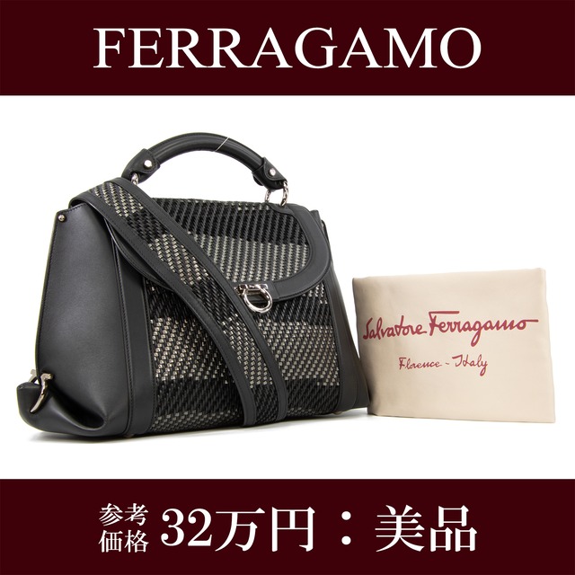 【本物・送料無料・美品】フェラガモ・2WAYショルダーバッグ(ハラコ・ソフィア・人気・綺麗・レア・斜め掛け・黒・ブラック・E310)