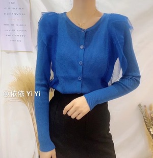 プリーツレース　クルーネックカーディガン　AJ111-026