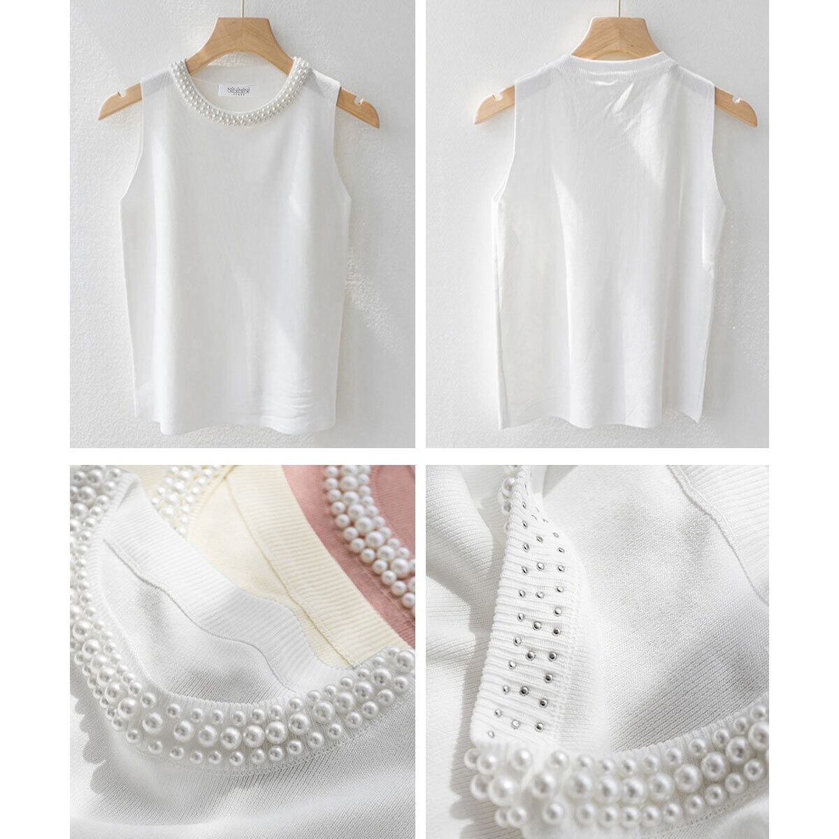 ノースリーブ ニット タンクトップ レディース 春夏 インナー 韓国 大人 きれいめ シンプル かわいい パール付き サマーニット カジュアル 重ね着 レイヤード 大人可愛い 大人女子