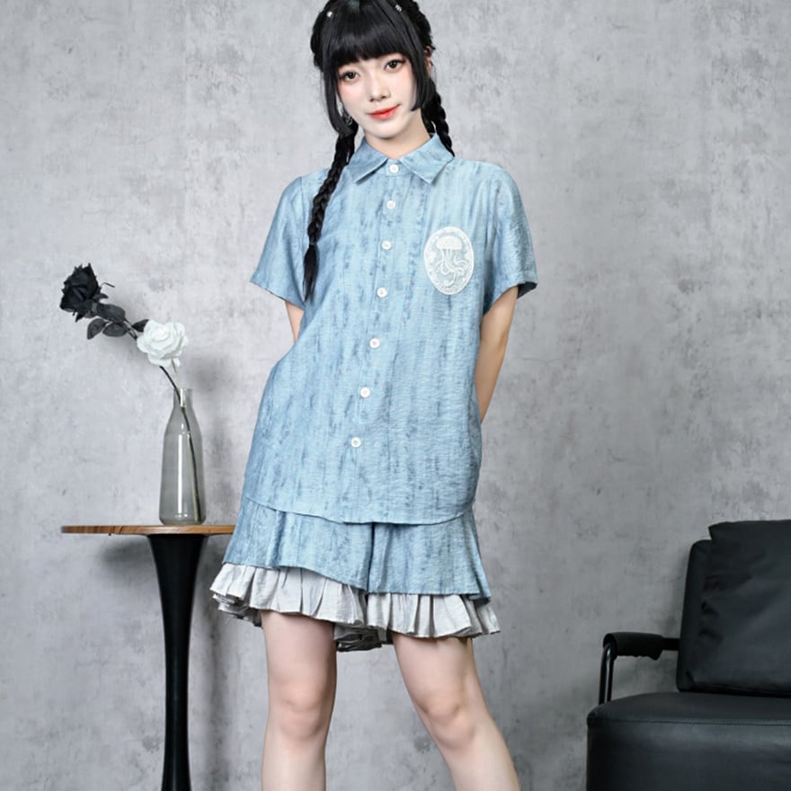 サブカル 服 地雷系 通販 チャイナ風服 古怪舎 パンツ ダイダイ柄 中華系ファッション夏服