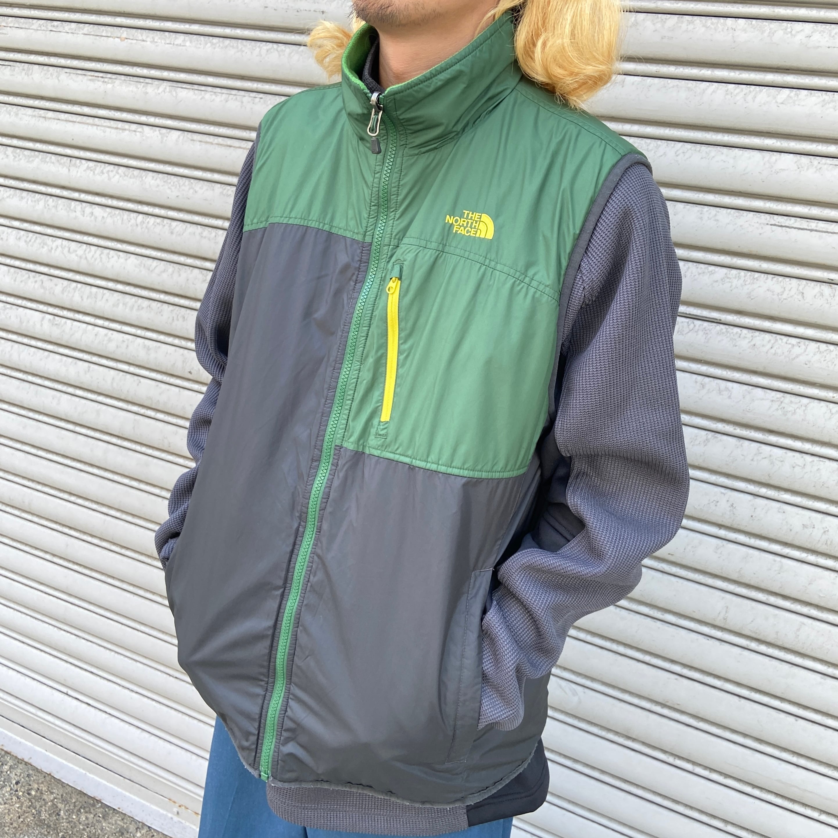 THE NORTH FACE リバーシブルフリースナイロンベスト グリーン L