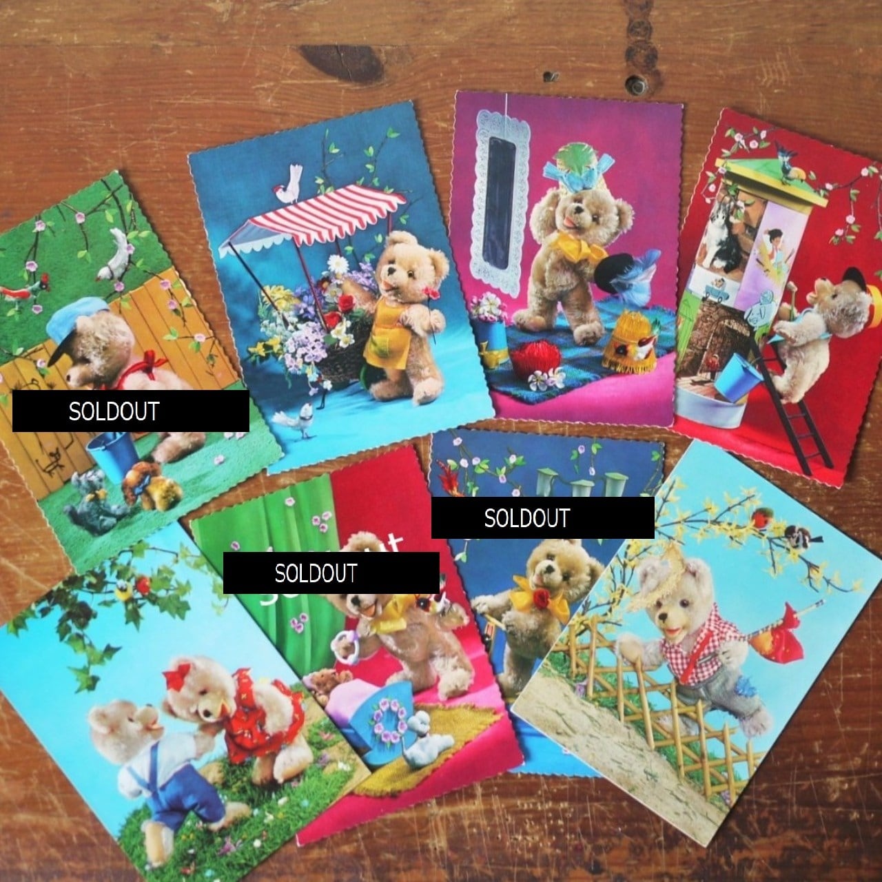 アンティークポストカード お人形とテディベアとおしゃべりの可愛い