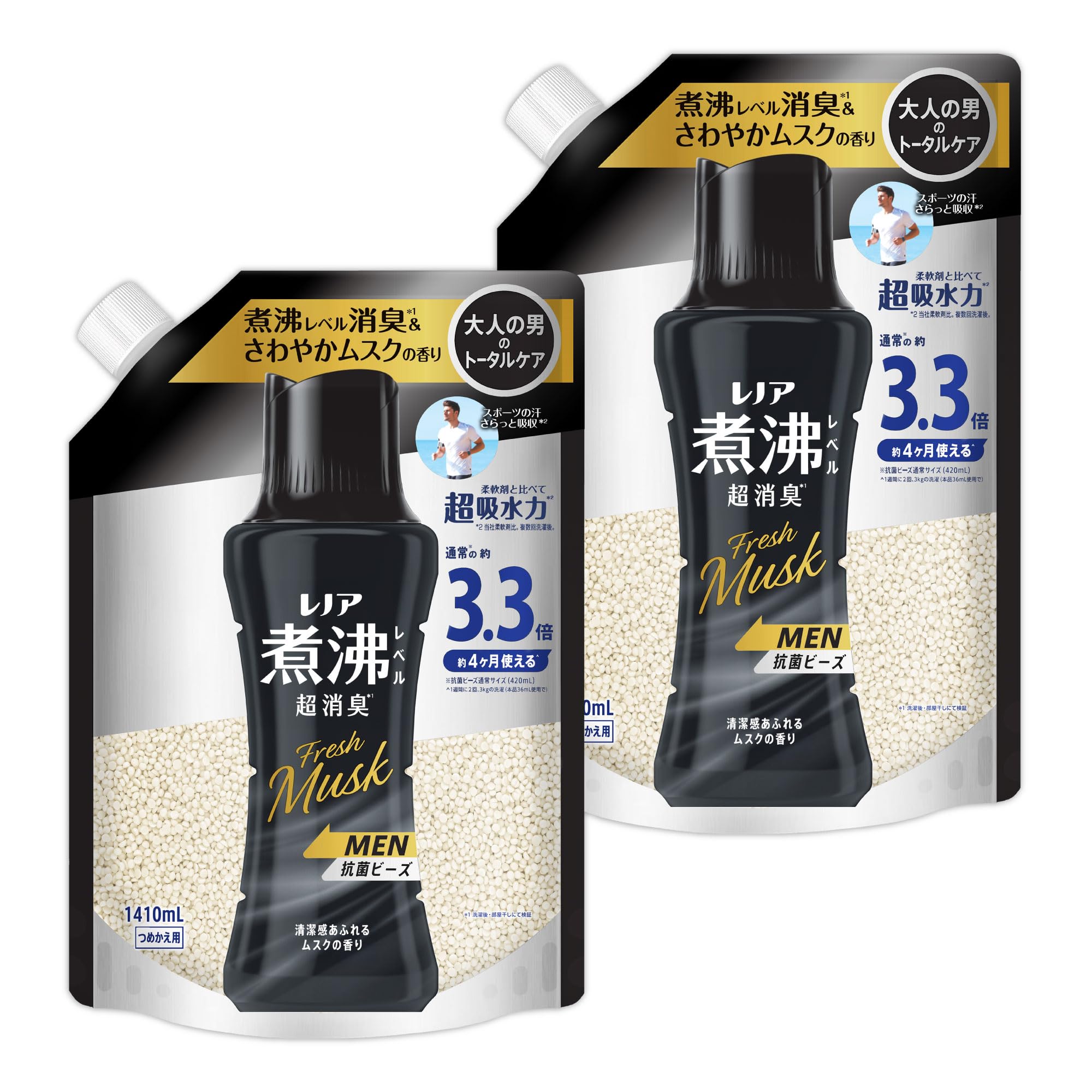【在庫処分】レノア 煮沸レベル超消臭 抗菌ビーズ MEN Fresh Musk 清潔感あふれるムスクの香り 詰め替え 1410mL×2袋