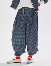 imakokoni ブルーカラーオリジナルチェックワイドパンツ 255196