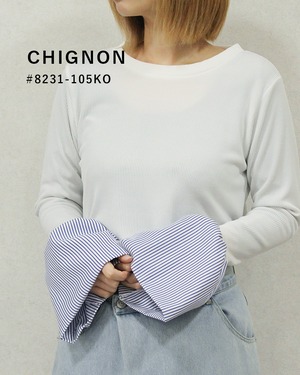 《送料無料》袖フリルリブカットソープルオーバー [CHIGNON] /8231-105ko