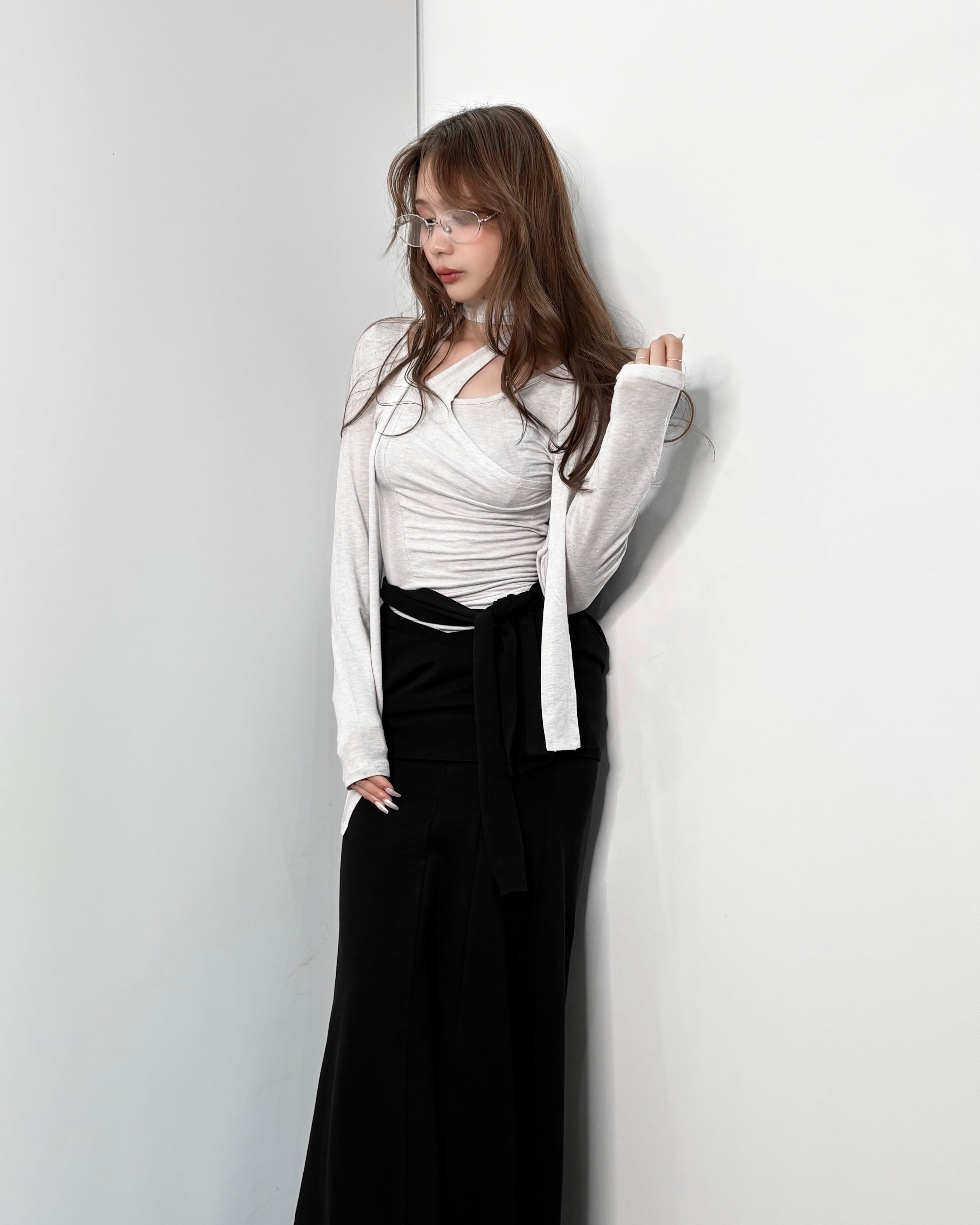 Drape tie long sleeve top / JUUKIFF