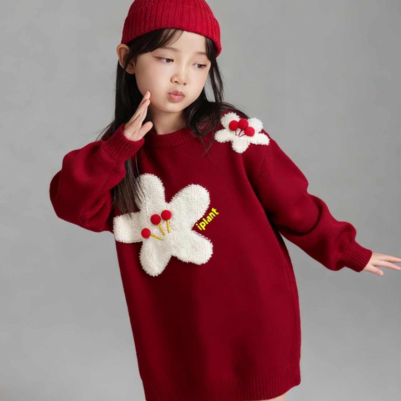 冬花柄星柄セーター