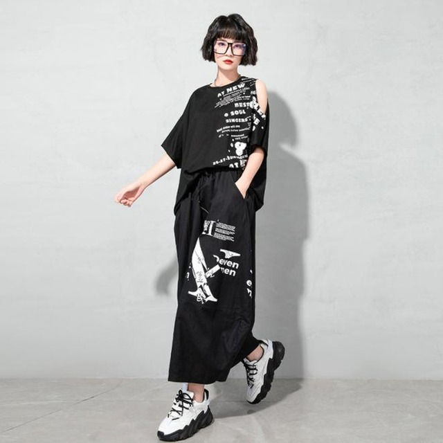 サブカル 服 地雷系 通販 モード系 ツーピース 麻 綿 オフショル 半袖 Tシャツ スカート 大人きれいめ 韓国系 ゴシック ロリータ