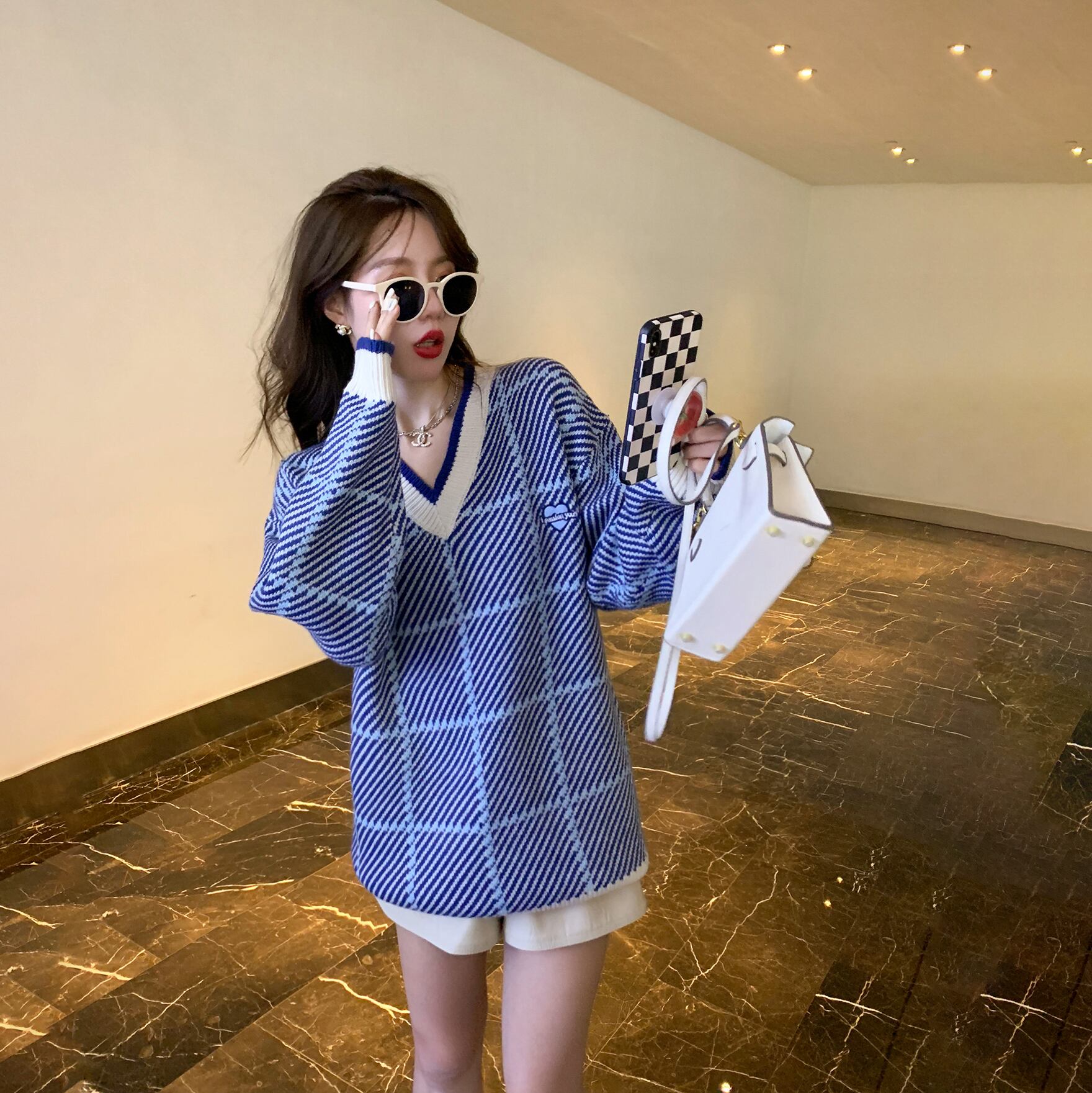 Vネックセーター オータムブルートップス 大人ガーリー スウィート キュート カジュアル 秋物 6Du_Shop_Women63146925565