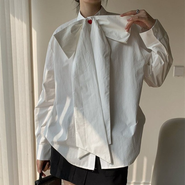 Big ribbon tie blouse　B4198