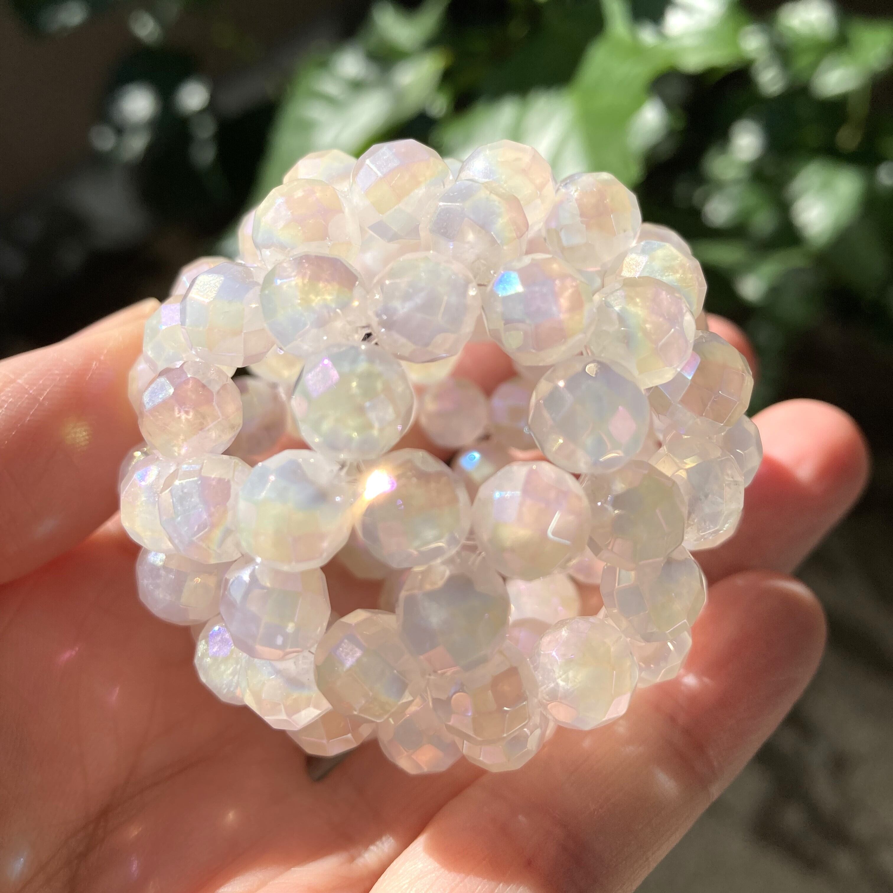 バッキーボール （オーラローズクオーツ/64面カット水晶 8ミリ90粒使用