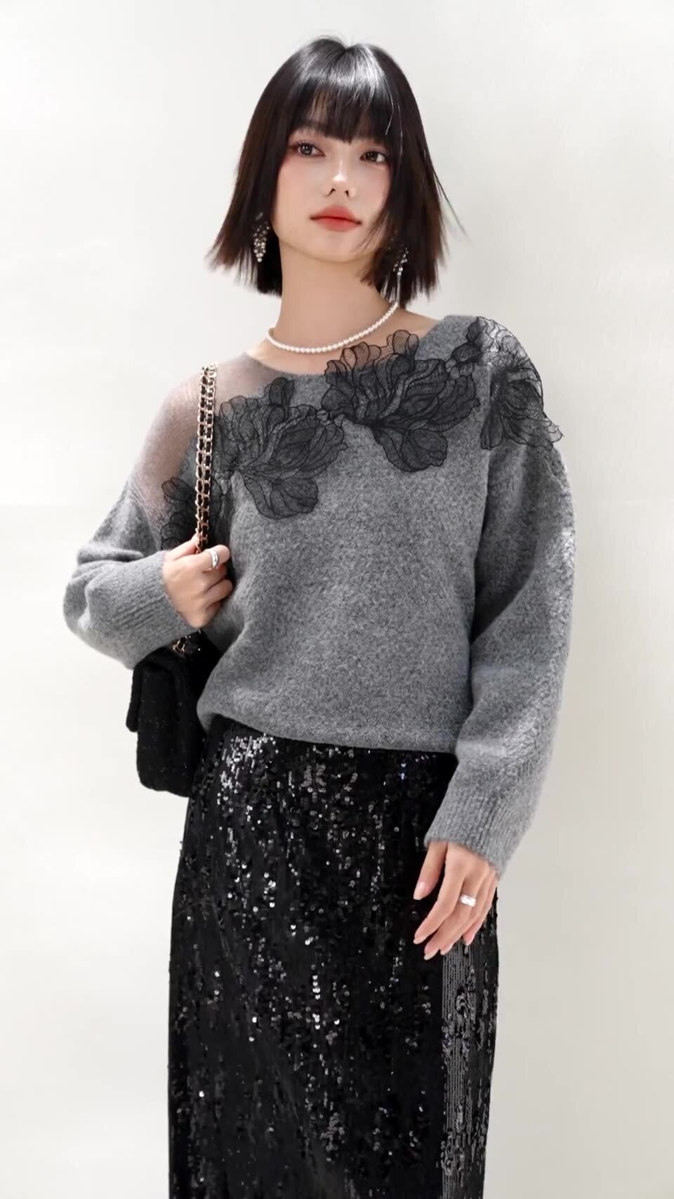 tops】レーストリミングニットプルオーバー N3315 | nanastyle