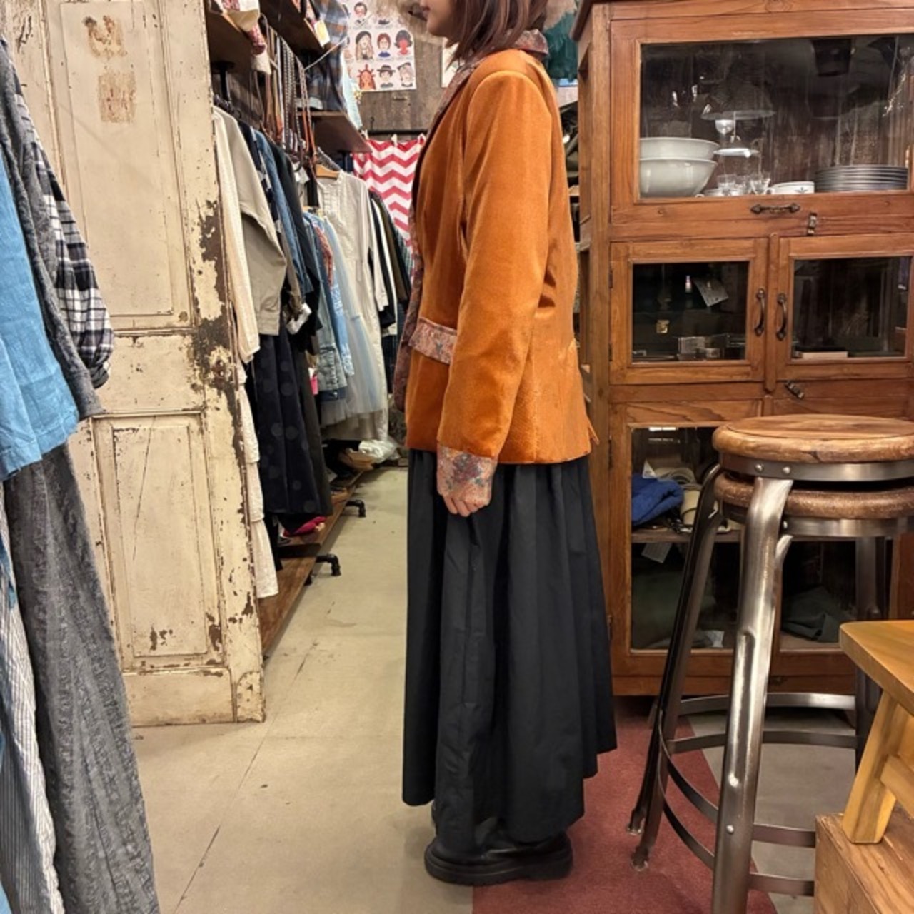 TOPANGA Lady's Velvet Floral Panel Jacket　ベルベットフローラルパネルジャケット　オレンジ　花柄　ヴィンテージ　クラシック　ゴシック　羽織　アウター