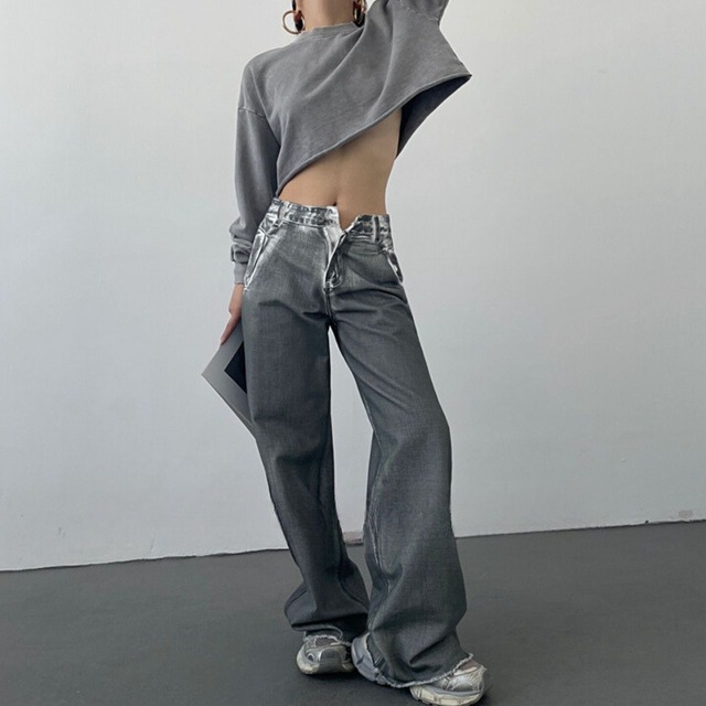 グレーデザインワイドデニム　LT0020046