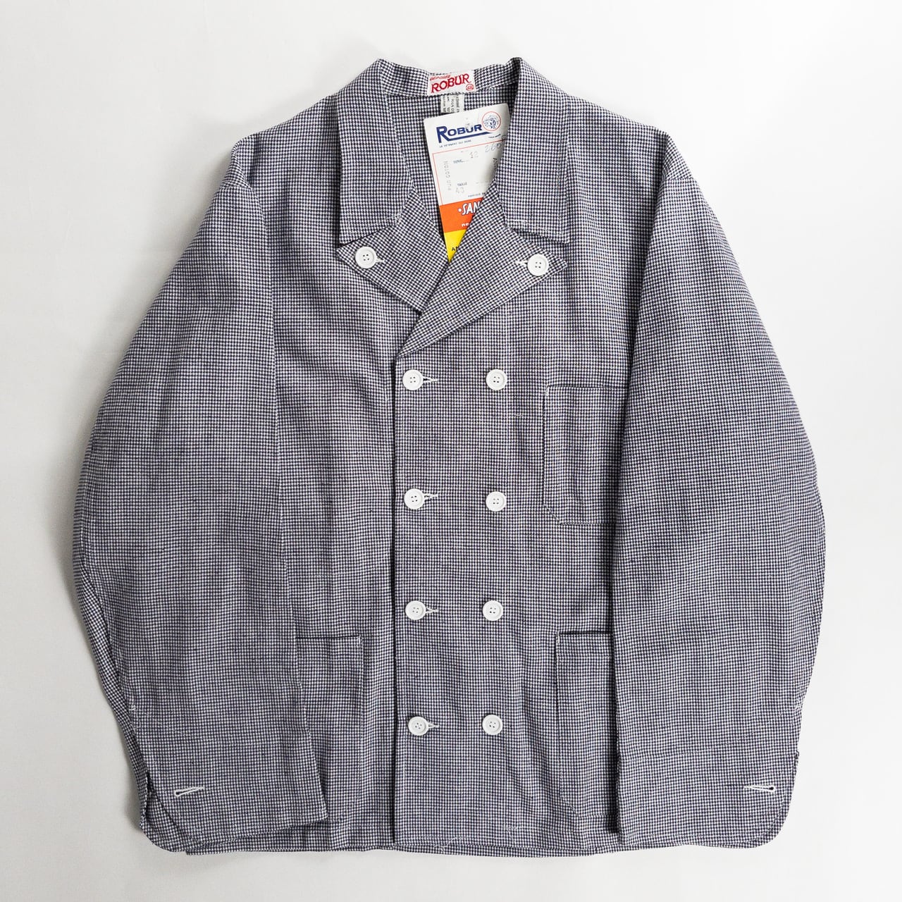 1950-60s "ROBUR" French Cotton Houndtooth Double Cook Jacket, Dead Stock