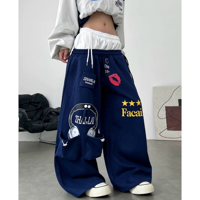 ポップグラフィックダブルウエストワイドラインパンツ 1col R02899