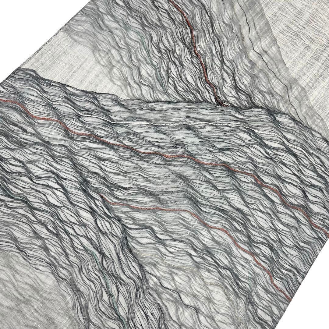 夏帯 袋帯 夏すくい 抽象模様 金銀糸 灰色 O-3974 | リユース着物わびさび 