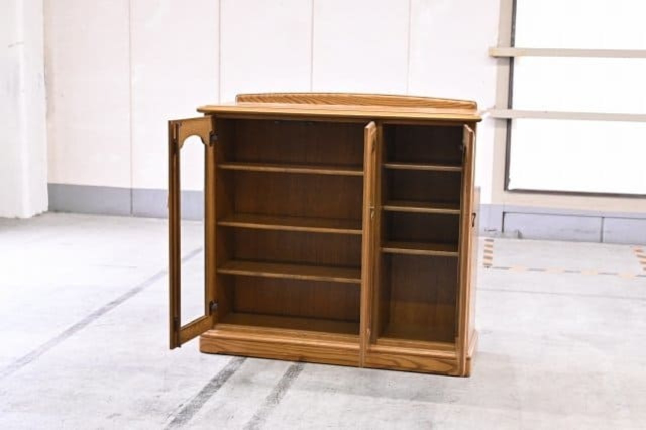 高梨産業 ROBIN「オークランド」食器棚 楢材 収納 キャビネット ガラス扉 カントリー ナチュラル オーク材【中古家具/中古インテリア/USED家具ユーズド家具/リサイクル】