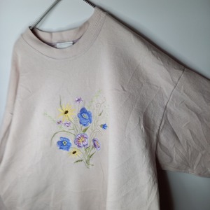 アメリカ製　B WEAR　クルーネック　スウェット　トレーナー　刺繍　花柄　L