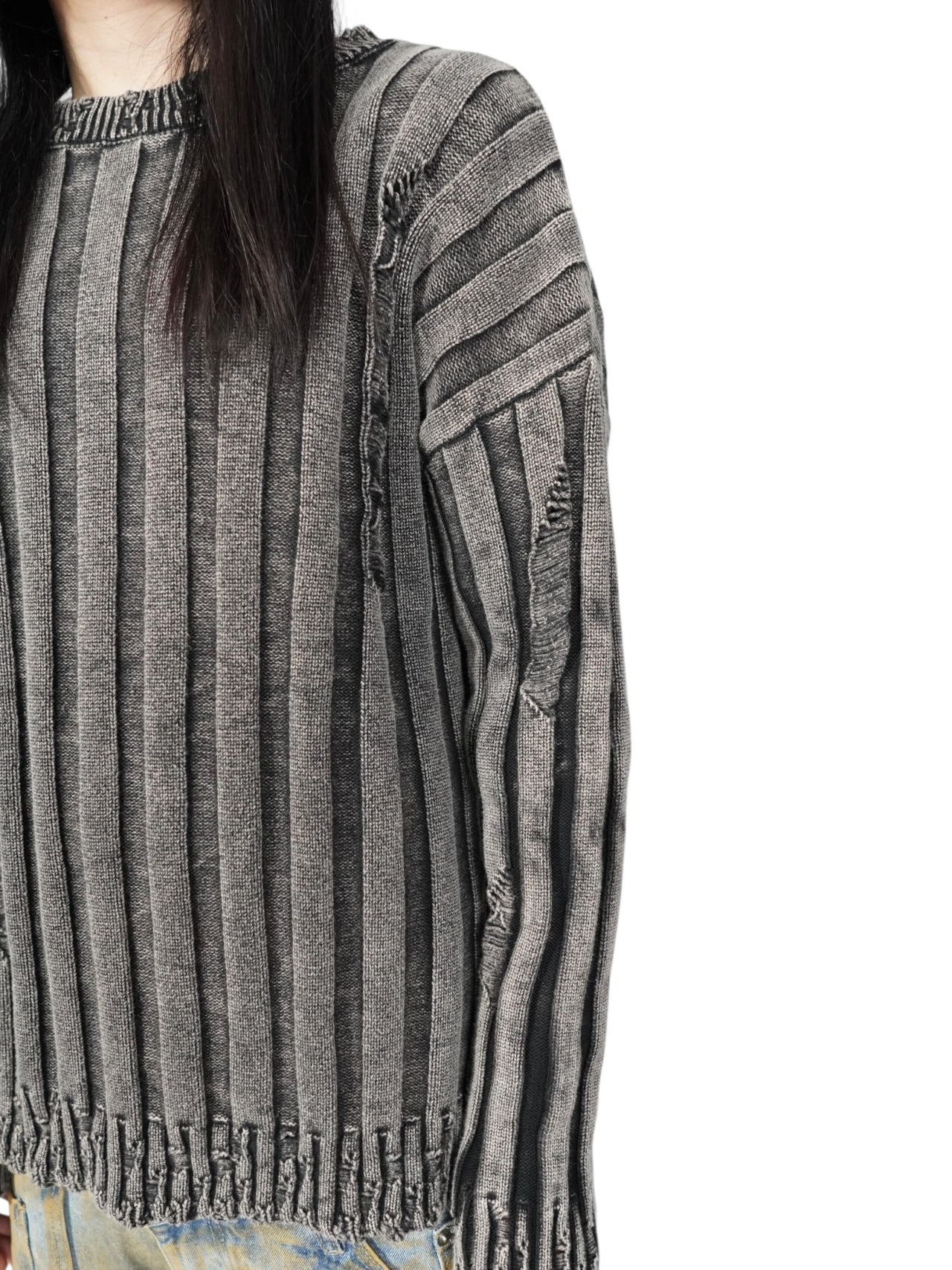 【PLANET STUDIO】stripe destroy knit