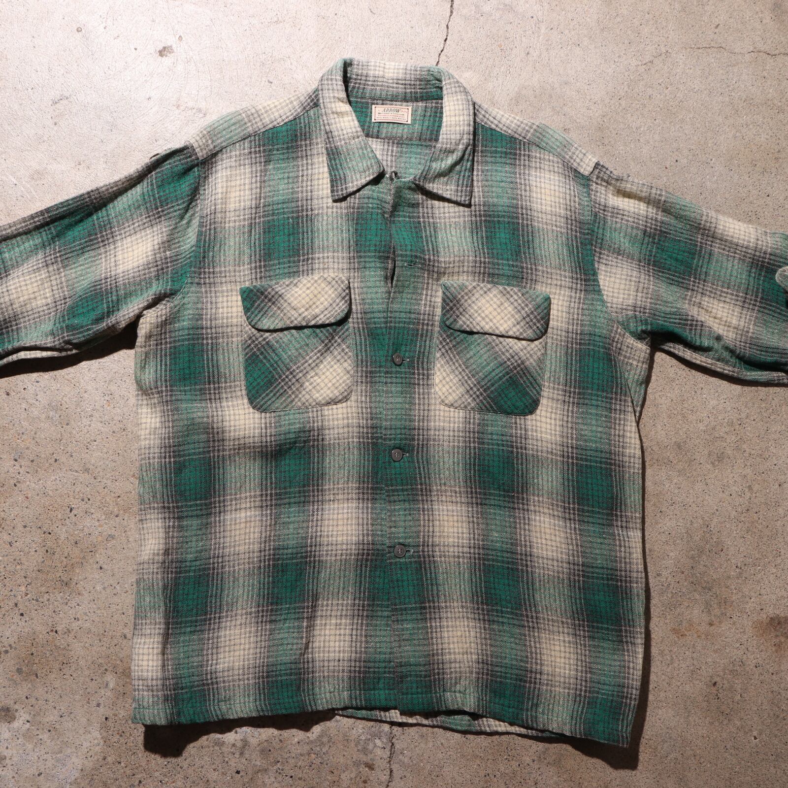 L 50s Arrow 米国製 ウールレーヨン オンブレシャツ アロー チェック  