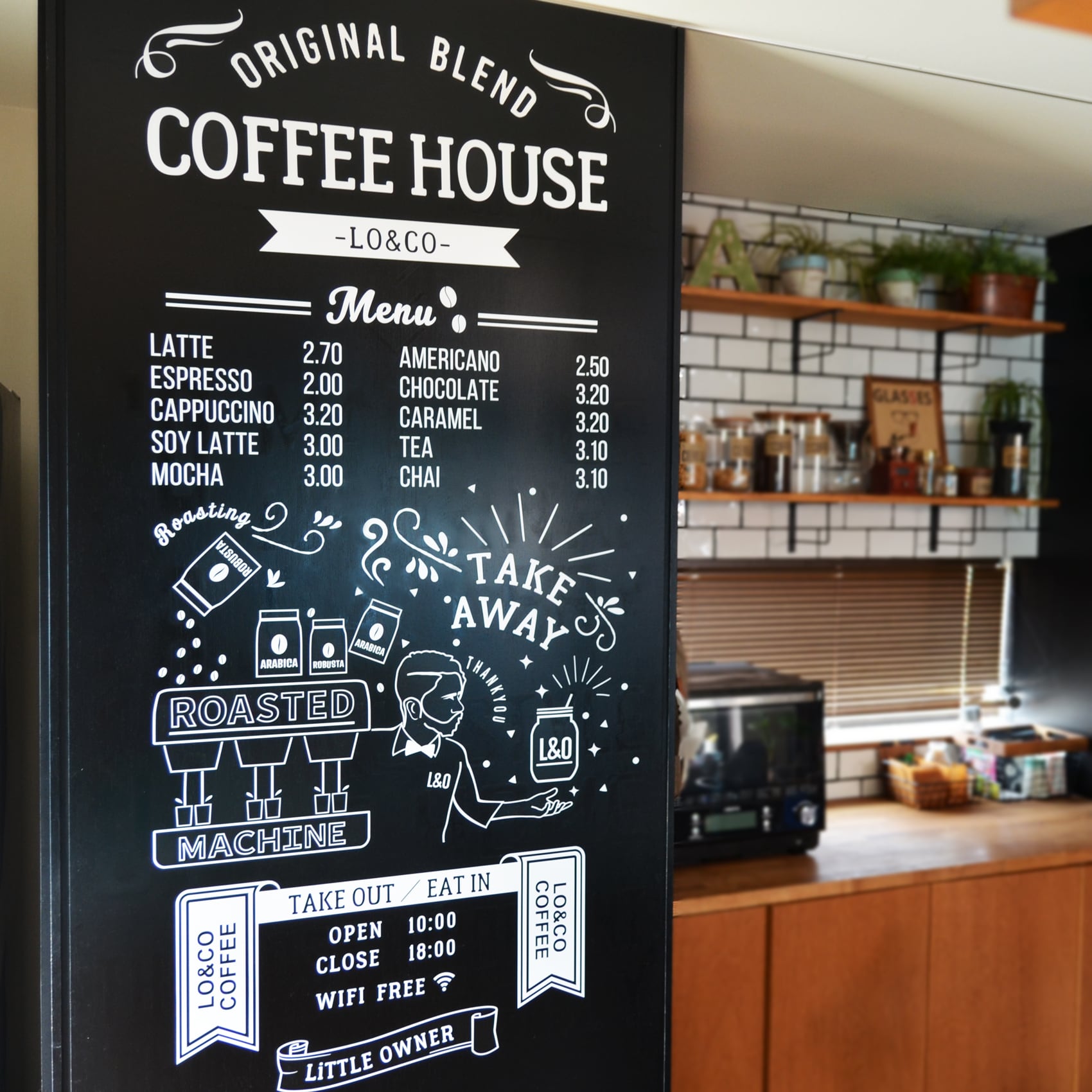 送料無料＞チョークアート風COFFEEウォールステッカー(ABセット