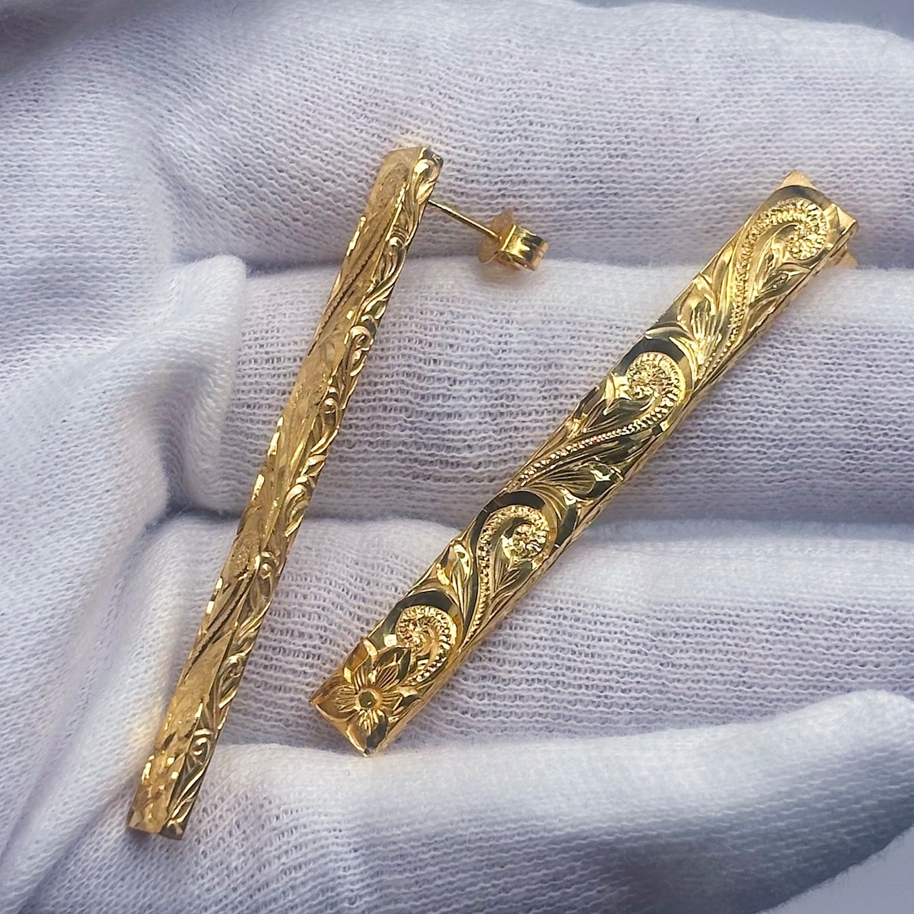 [手彫り]ハワイアンロングピアス(ヘリテージ/ゴールドSILVER925)