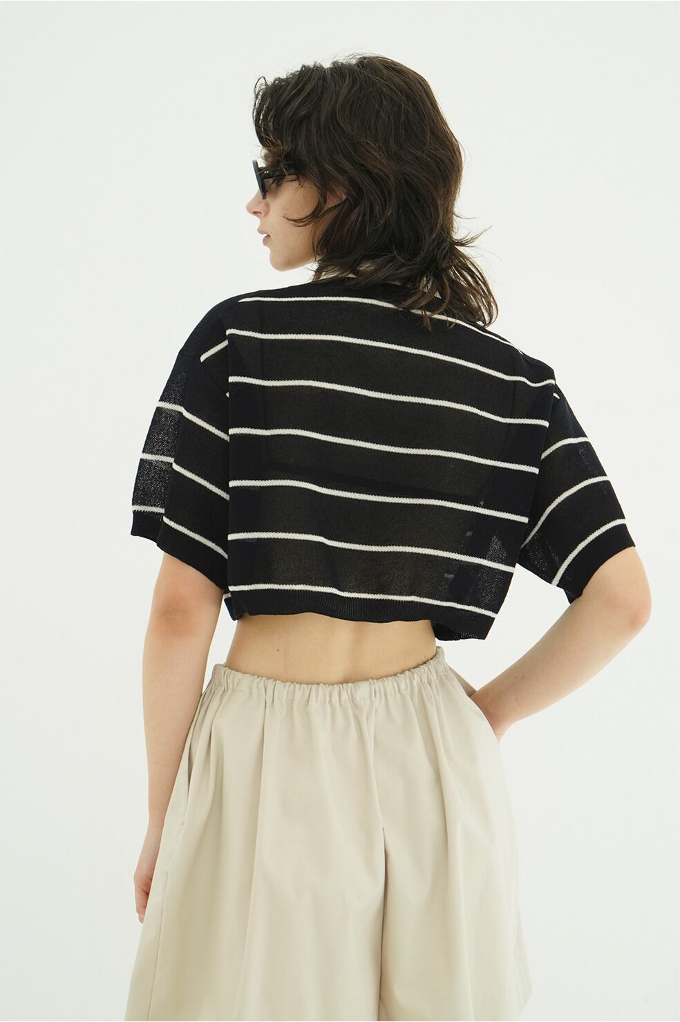 CLANE(クラネ) SPONGY SHEER POLO KNIT TOPS NAVY | サウスオレンジ