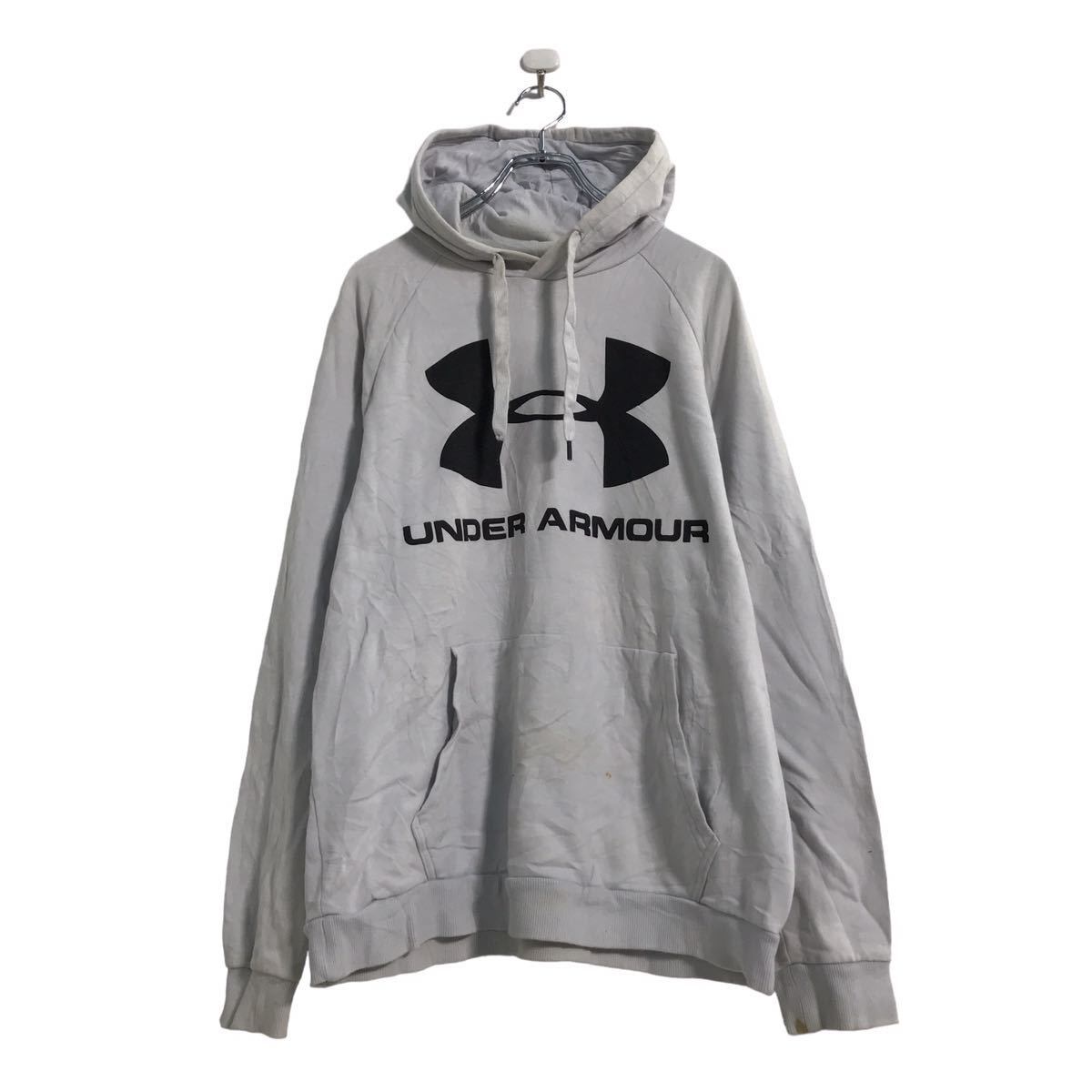 UNDER ARMOUR ロゴ スウェット パーカー M ライトグレー アンダーアーマー プルオーバー ビッグロゴ 古着卸 アメリカ仕入  a508-6981