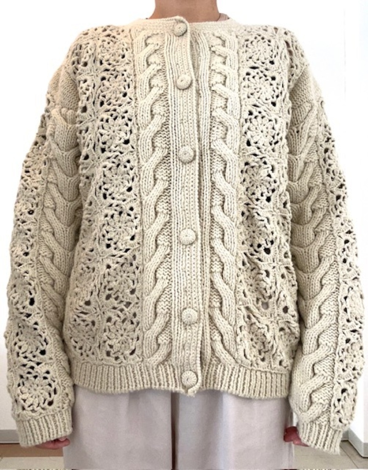 Signify Knits vintage cable stich & crochet knit cardigan