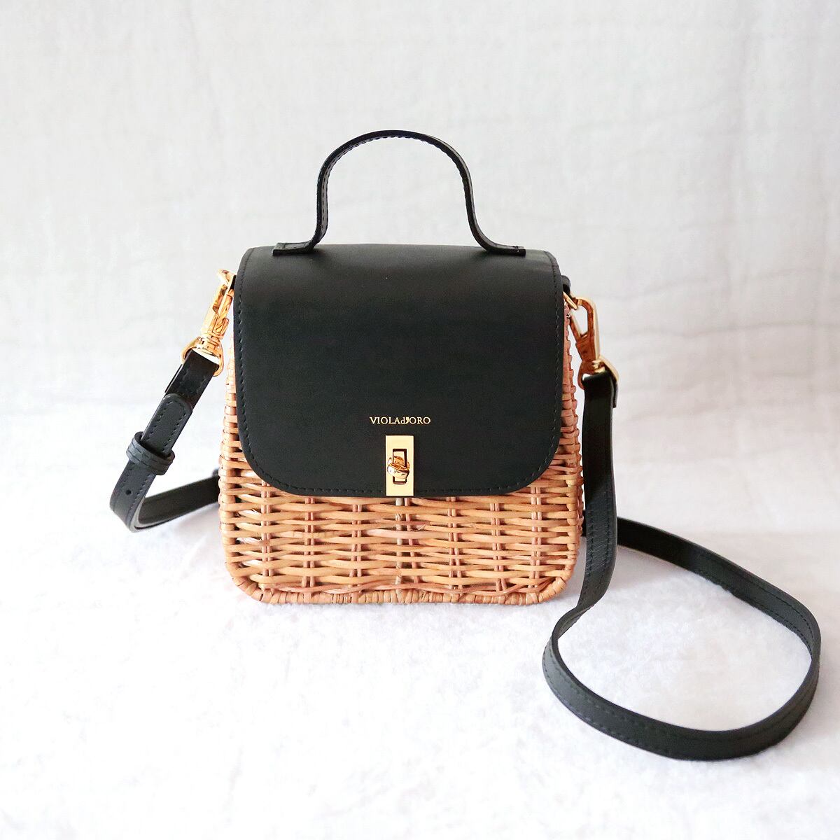 【営業日15:00迄のご注文は当日発送可能】VIOLAd'ORO (ヴィオラドーロ) 2WAY ハンドル スプリットラタン スクエアポシェットバッグ