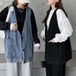 【日本倉庫即納】 デニムベスト ジレ Vネック レディース