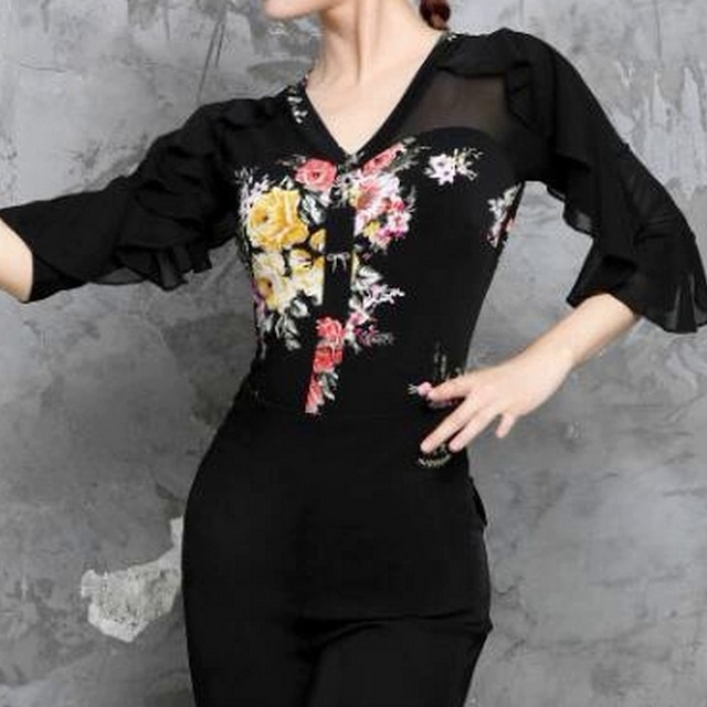 フリルスリーブ・フローラルダンストップス(レオタードタイプ) ds0920