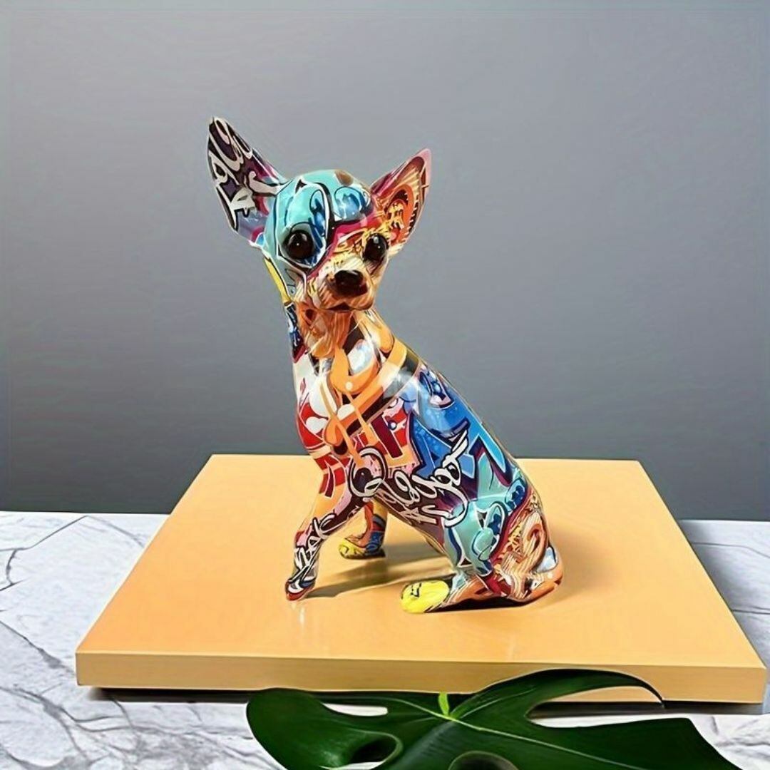 チワワ 置物 カラフル クリエイティブカラフルドールドッグ 彫刻 動物