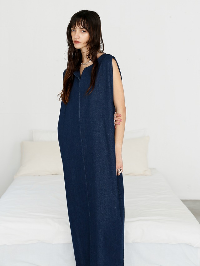 box denim onepiece（indigo）